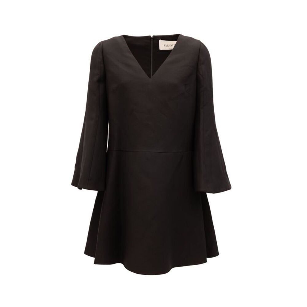 Valentino Garavani Black V-Neck Dress with Flared Women's Sleeves